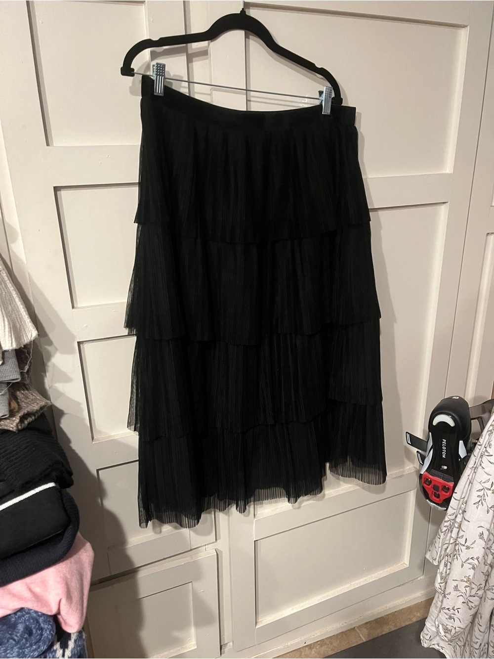 J. Crew Black Tiered Pleated Midi Skirt